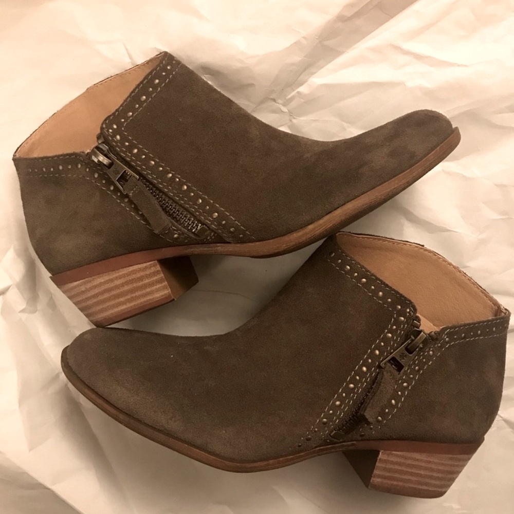 Lucky Brand |  Studded Suede Leather Western Ankle Boho Zip Booties